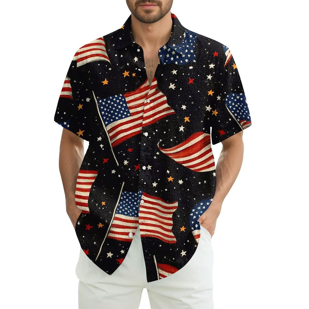 Men's Casual Casual Independence Day Print Short-sleeved Shirt