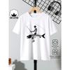 European sizes Boys Casual Short Sleeve T-Shirt with Skeleton Fishing Design Graphic Print-- Fun Summer Design, Regular Fit for Casual Attire