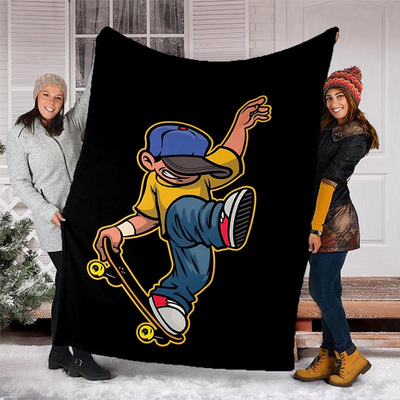 skateboard Theme Printed Blanket - Perfect for Couch, Bed, Travel & Outdoor Use | Machine Washable, Cozy & Durable.