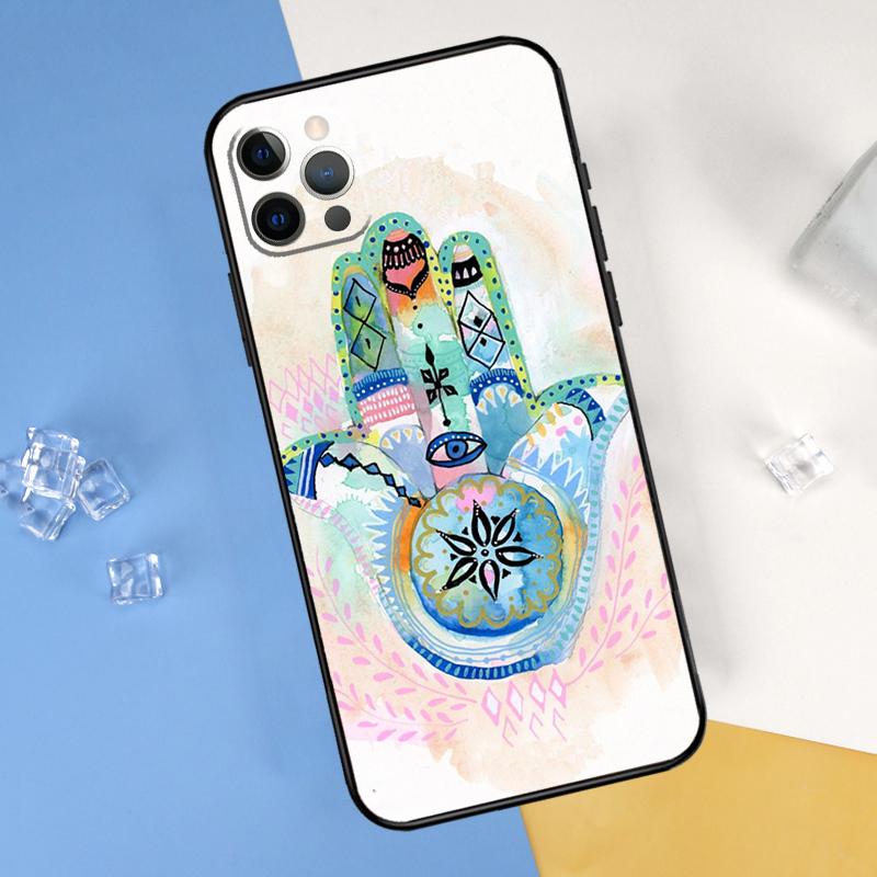 Hamsa Hand of Fatima Case For iPhone 16 15 13 12 11 14 Pro Max Mini Cover For iPhone 16 15 XR X XS Max Plus Phone Case