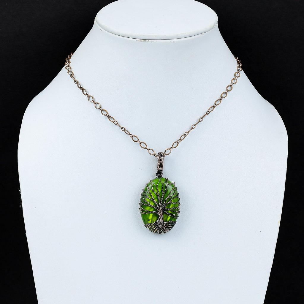Baum des Lebens, grüner Flash-Labradorit, Edelstein, reiner Kupferdraht, umwickelt, handgefertigter Anhänger-Schmuck