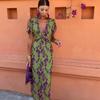 Sommer Damenmode Modisches Plissee-Druck Elegantes und Figurbetontes V-Ausschnitt Kurzarmkleid