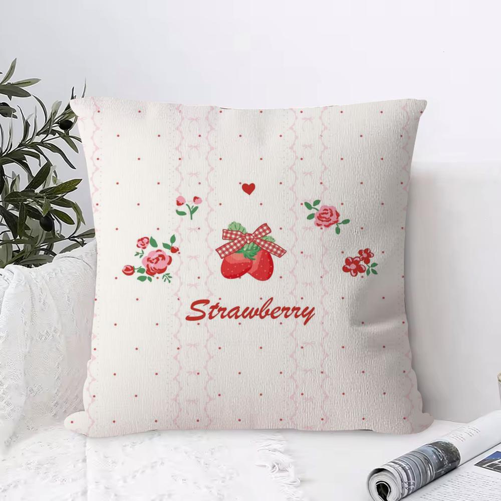 S-Strawberry F-flowers Pillow Case Square Pillow Bedroom Sofa Leisure Comfort Cushion Living Room Home Decoration