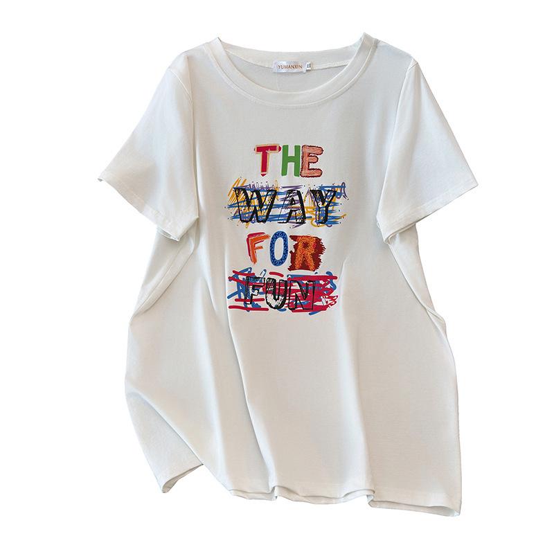 Plus Size Women's Loose Mid-Length Short-Sleeve Round Neck T-shirt (200/300/350 jin)