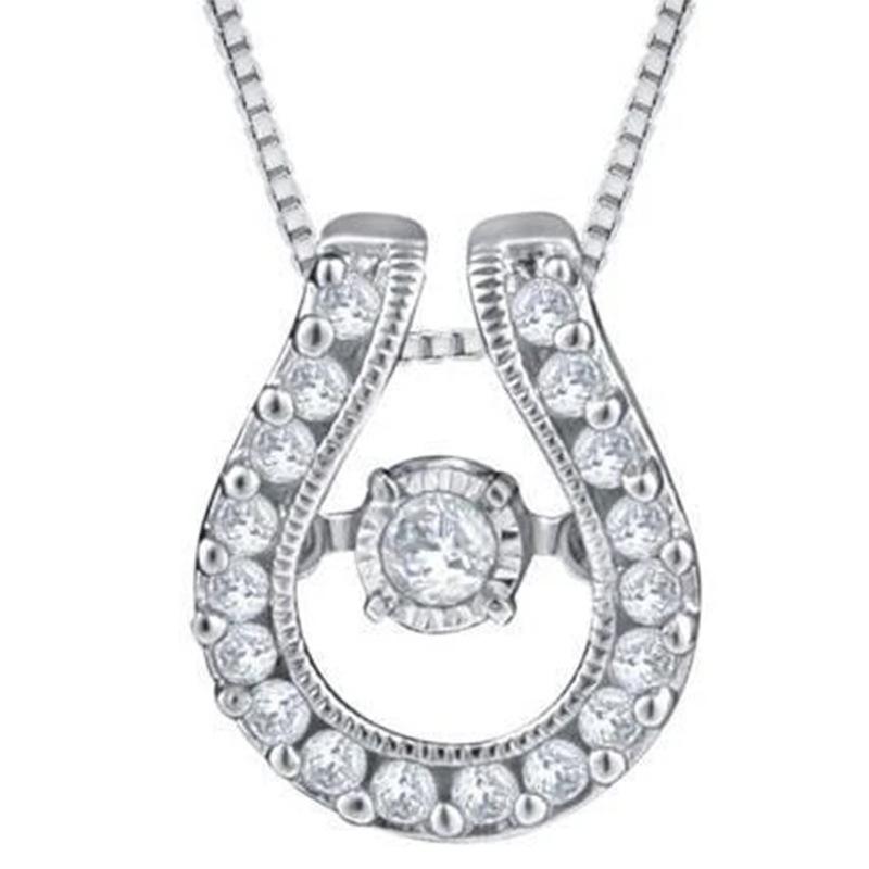 Open Horseshoe Shape Halo Center Round Stone Full Paved Pendant Women Box Chain Clavicle Necklace