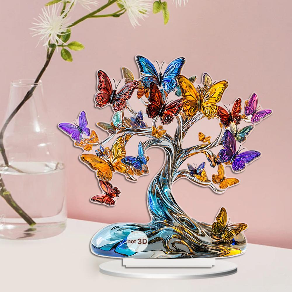 

Colorful Heart/Butterfly Tree Acrylic Decor Bedroom Study Office Desktop Ornament with Base B
