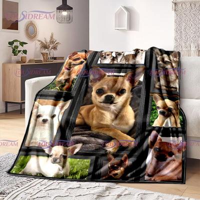 Flanel Battaniye Hayvan 3D Chihuahua Köpek Battaniye Yumuşak Peluş Yatak Kanepe Kanepe Atmak Battaniye Rahat Ev Ofis Dekor Battaniye