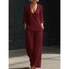 YYFS Women's Fashion Casual Spring Fall Solid Color Print Long Sleeve V-Neck Trousers Pants Suits