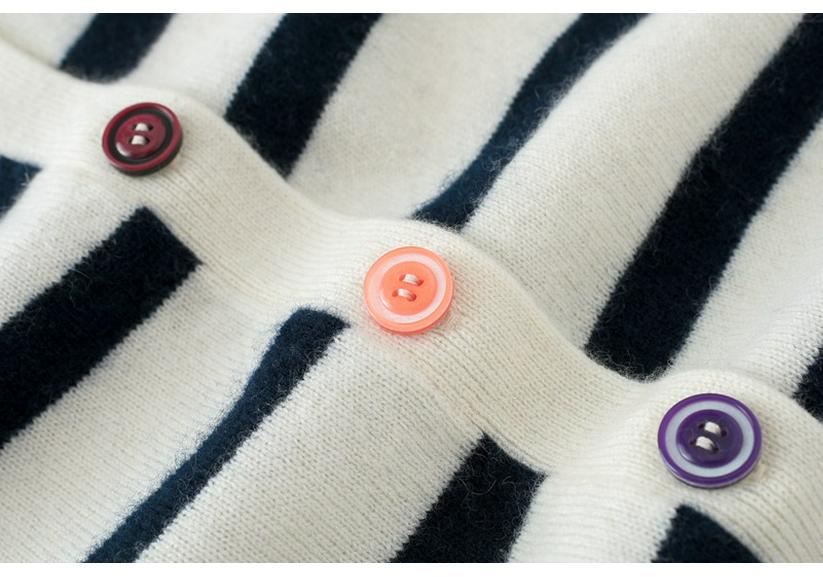 Women's Black & White Striped Single-Breasted Retro Knit Cardigan Sweater