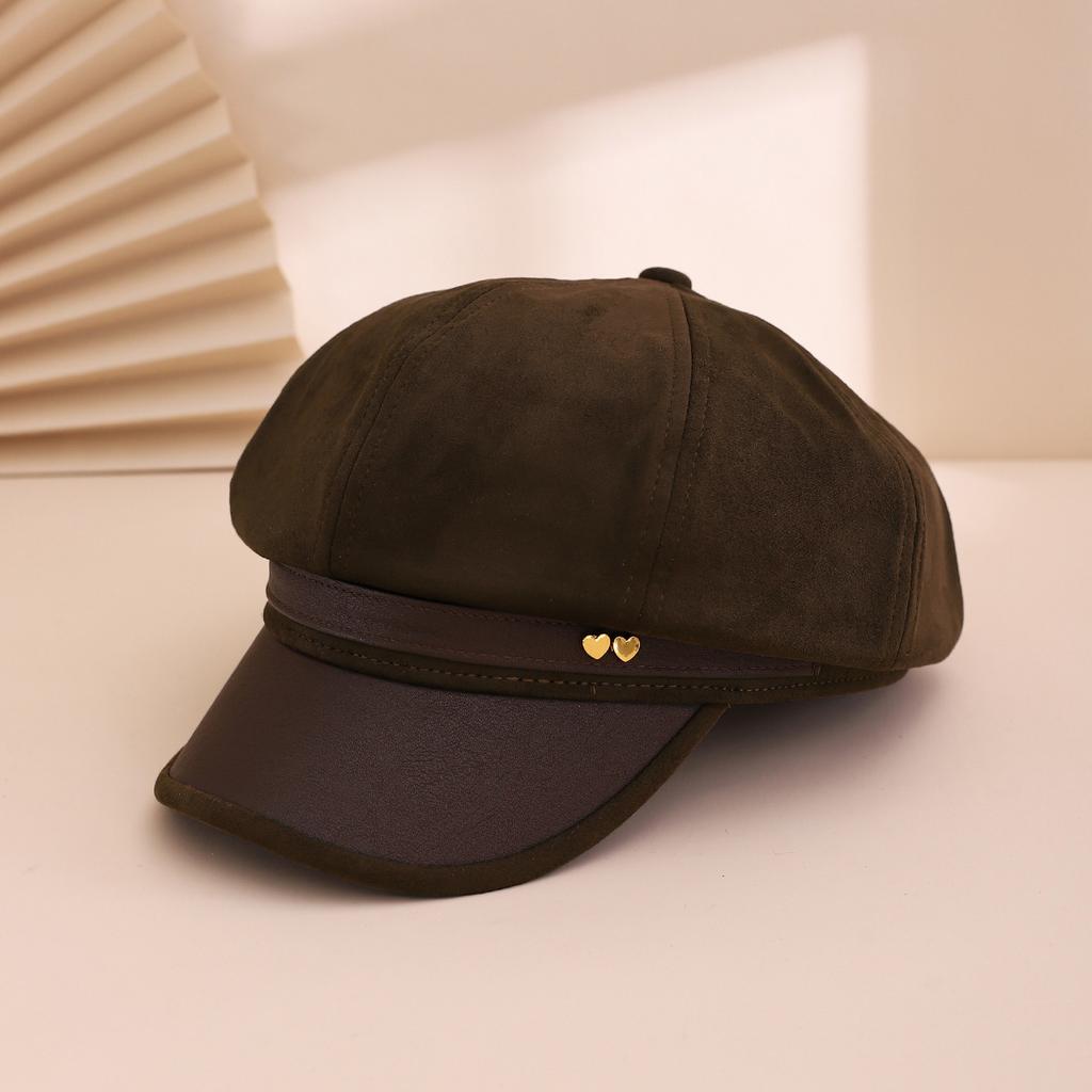 The Korean Version of the Fashion Trend Maillard Autumn and Winter Edition Suede Velvet Heart-shaped Newsboy Cap