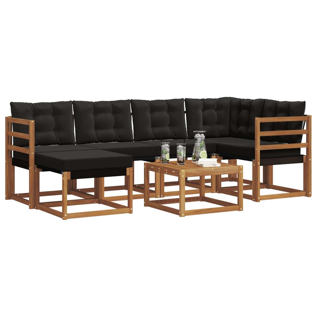 Outdoor Sofa Set with Cushions 7 Pcs Natural and Black