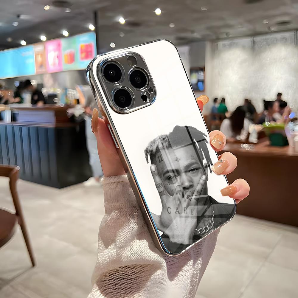Rapper XXXTENTACION Telefoonhoesje Voor IPhone 17 Pro Max 15 Pro 16 14 Plus 12 13 Mini 11 Pro Schokbestendige Geplateerde Glazen Cover