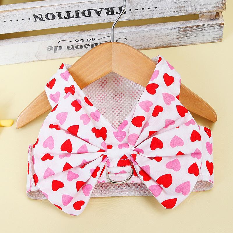 Cute Pet Cat Small Dog Pomeranian Bi Bear Dog Clothes Bow Chest Strap Leash Walking Dog Vest