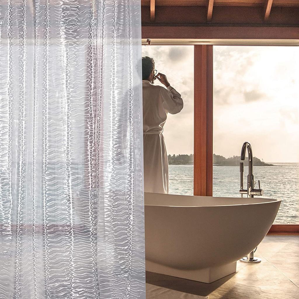 3D Translucent Shower Curtain Waterproof Mildew EVA Bath Curtains Bathroom Curtain with Hooks
