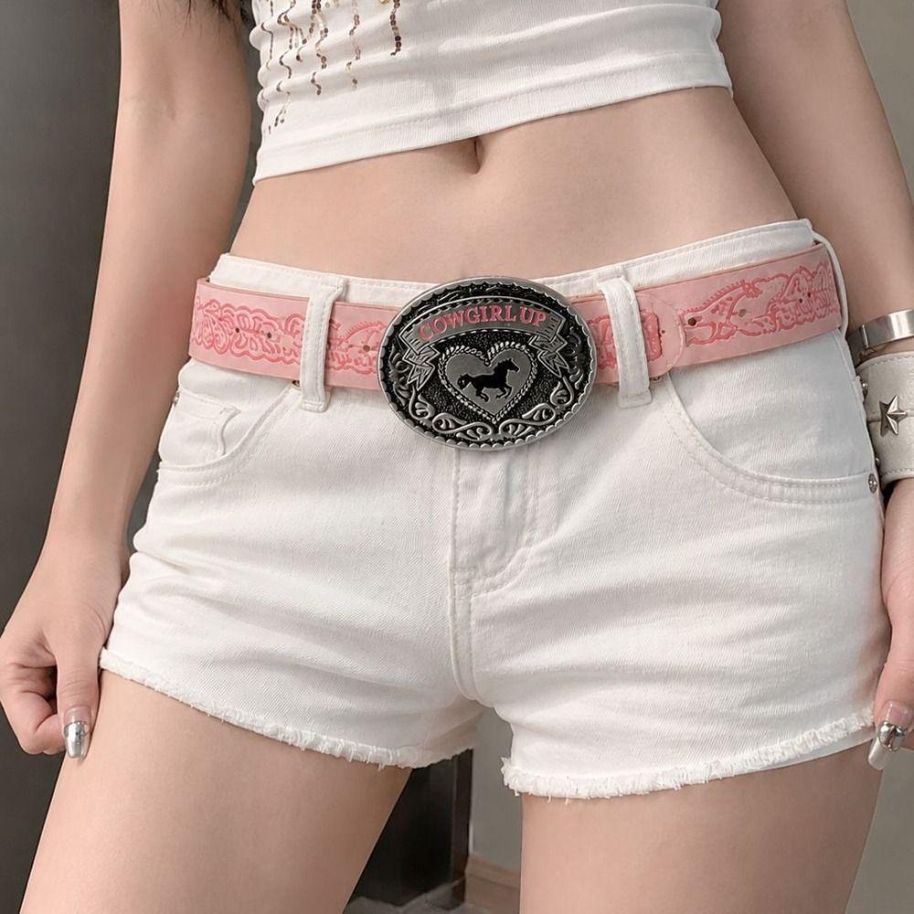 Luxury Design Western Cowgirl Belt COWGIRL UP Heart Horse Buckle Waistband  for Women Spice Girls