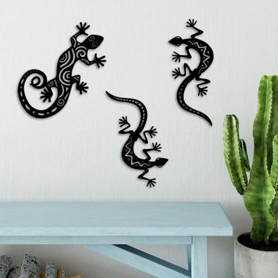 1pc Metal Gecko Wall Decoration - 2D Lizard Silhouette Wall Art | Stylish Metal Wall Decor for Bedroom & Living Room Sculptures