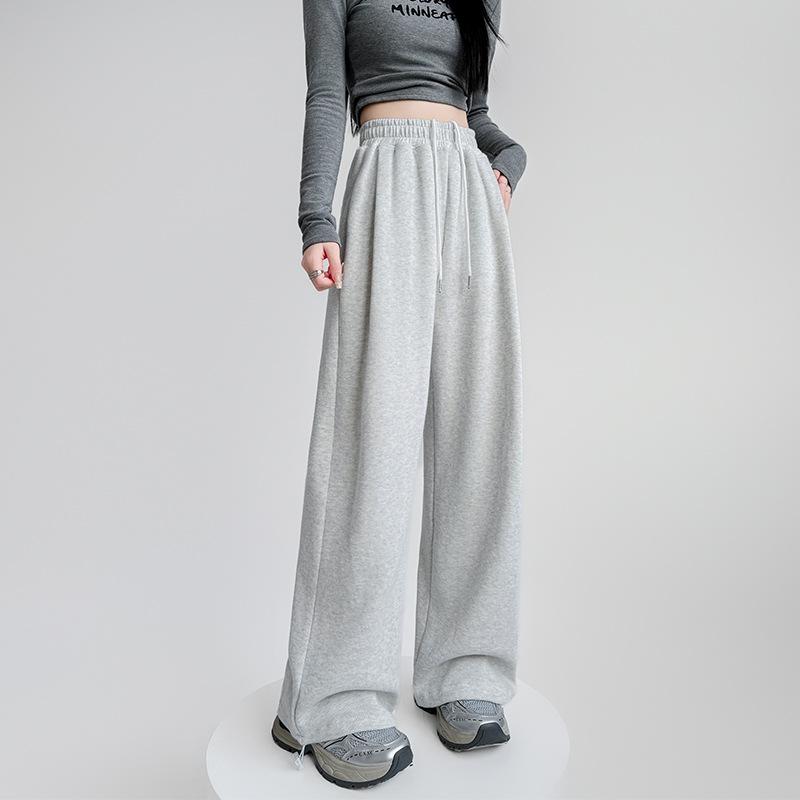 White Gray Sweatpants Womens Spring and Autumn Updated High-waisted Comfortable Fit Straight Wide-leg Pants
