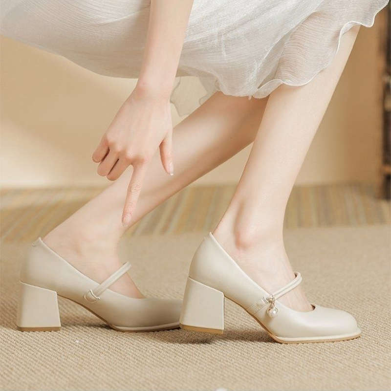 Mary Jane Shoes Women's New Spring and Summer Evening Breeze with Cheongsam Shoes Thick Heel Single Shoes High Heels Women