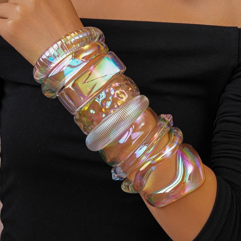 Colorful Resin Bracelet Irregular Opening Bangle Jewelry Wide Cuff Bangle  Women