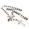 Gothic Punk Cool Rosary Beaded Necklace Ankh Cross Black Beads Bat Necklace