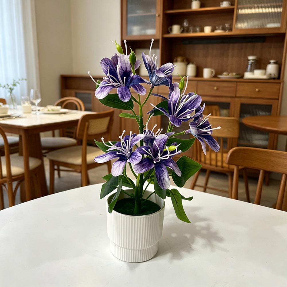 9 Blooms Simulation Bonsai Plastic Faux Jasmine Potted Fake Plant Flower Potted  Desktop Oranemnt