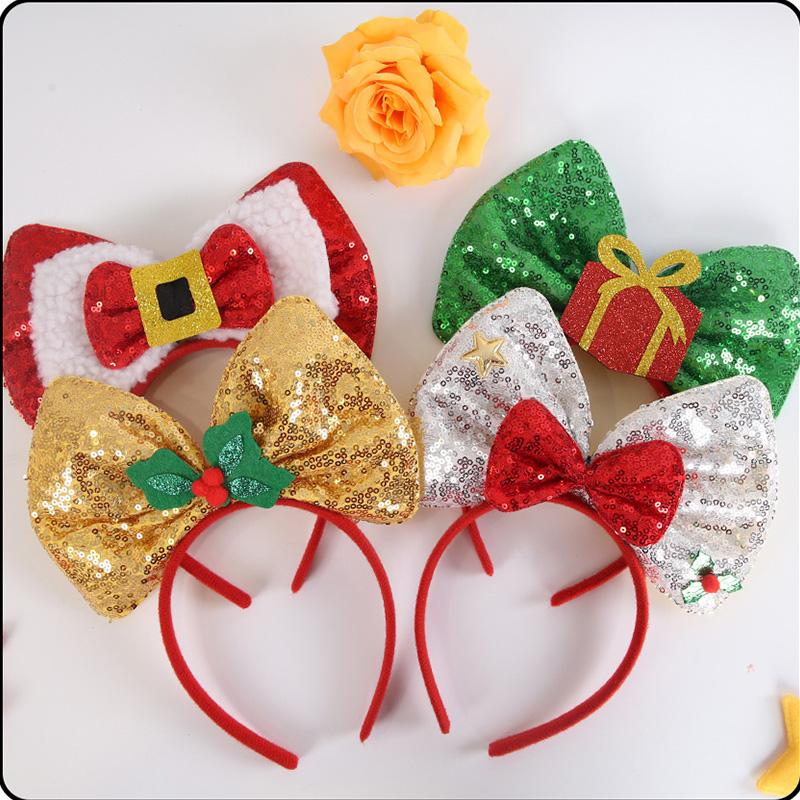 4 Style New Christmas Headband Sequined Bow Headpiece Christmas Party Decoration for Adult Children Navidad Natal Gift
