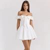 Französisches Temperament reiner Wunsch Wind Schulter fliegende Ärmel Zauber Spitze Schleife Taille flauschiges Prinzessinnenkleid Damenkleid