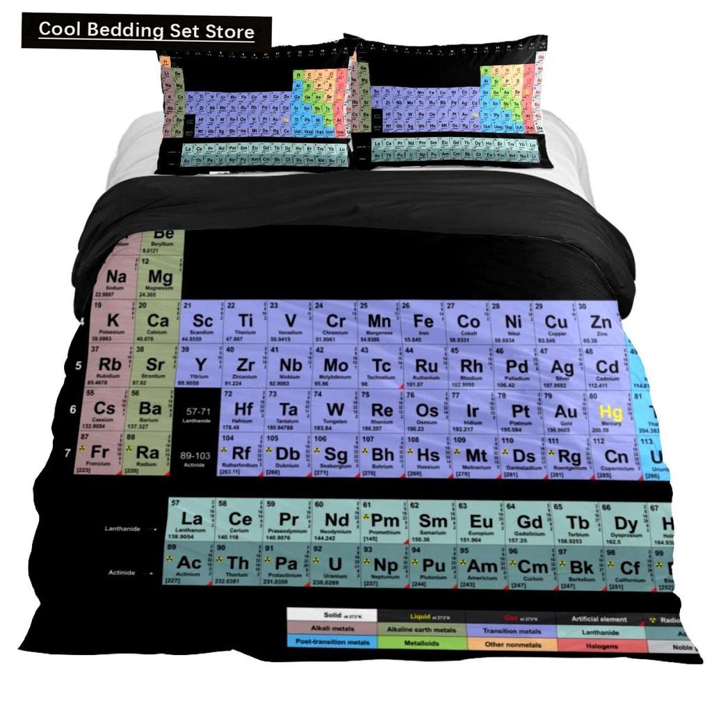 Periodensystem Königin König Bettbezug Pädagogische Wissenschaft Chemie Bettwäsche-Set für Studenten Lehrer Elementtabelle Bettdeckenbezug