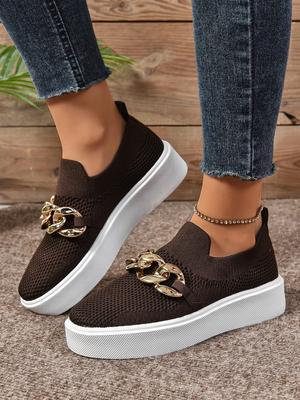 Fashion Autumn Women's Flats Round Toe Flat Shoes for Women Outdoor Office Lady Slip On Shoes Platforom Anti-slip Metal Decoration Shoes