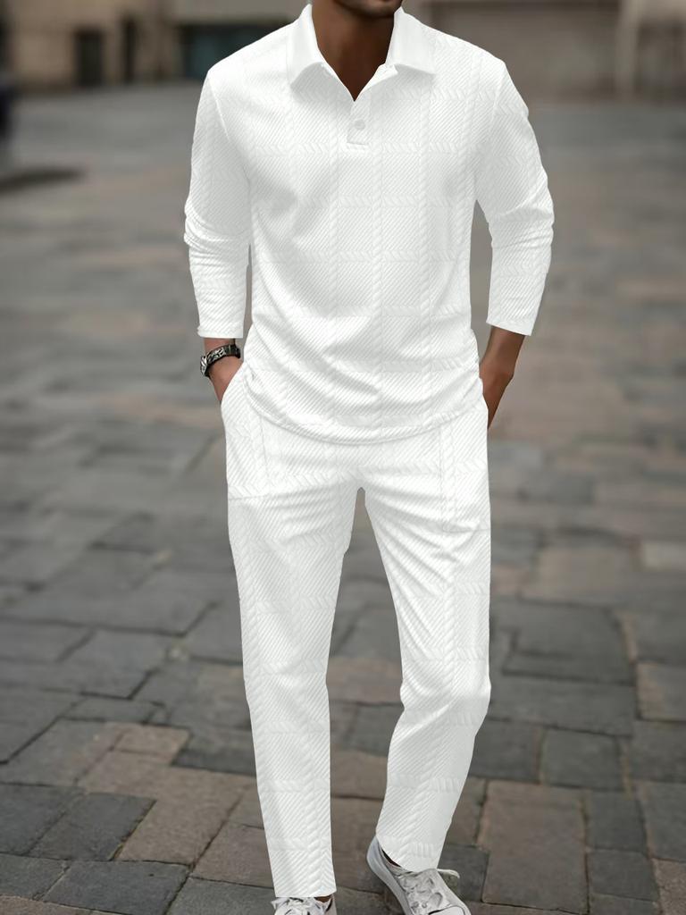 New Summer Fashion Short-sleeved Men's Casual Shirt Solid Color Half-sleeved Long Pants Two-piece Set