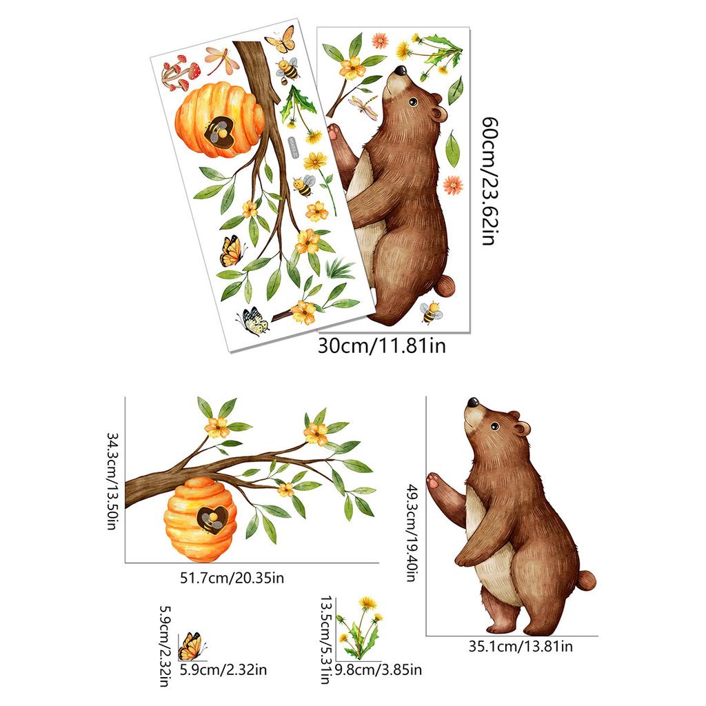 Sunflower Bear Bee Wall Stickers, Bedroom Children's Room Decoration Wall Stickers, Self Adhesive Wall Stickers
