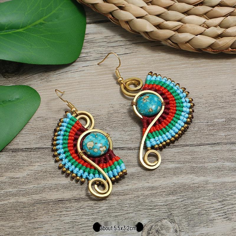Bohemian Ethnic Dangle Earrings - Women's Hand-Woven Vintage Holiday Long Earrings