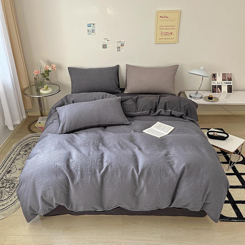 Pure Cotton Waffle Duvet Cover Simple Solid Soft Skin Friendly For Single Double And King Size Beds