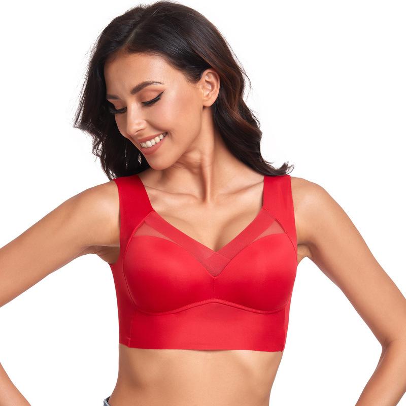 Спортивный топ-бра для йоги Сексуальное бесшовное тонкое красивое нижнее белье Ледяной шелк Большого размера Бюстгальтер Женский бюстгальтер M красный