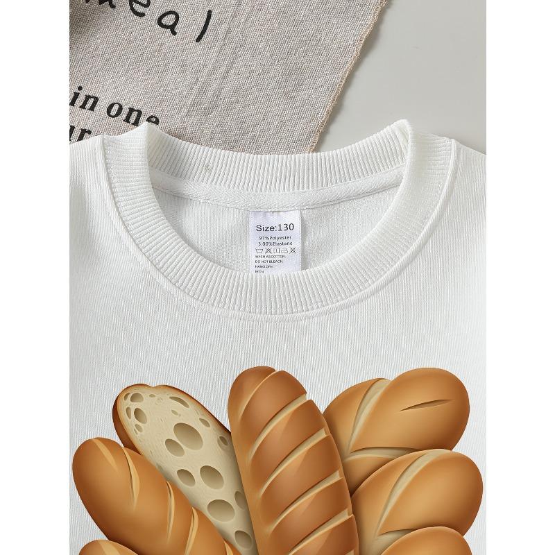 Kids Crewneck Sweatshirt, Basket Bread Loaf Graphic Print,Spring Autumn Casual Sport Tops
