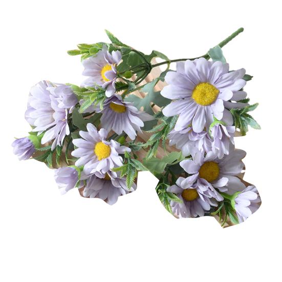 Artificial Flowers 27CM Height Small Bouquet Multiple Sun Chrysanthemum Heads Green Leaves