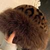 2024 Retro Leopard Print Plush Fisherman Hat with Faux Mink Fur - Women's Winter Warm Ear Protection
