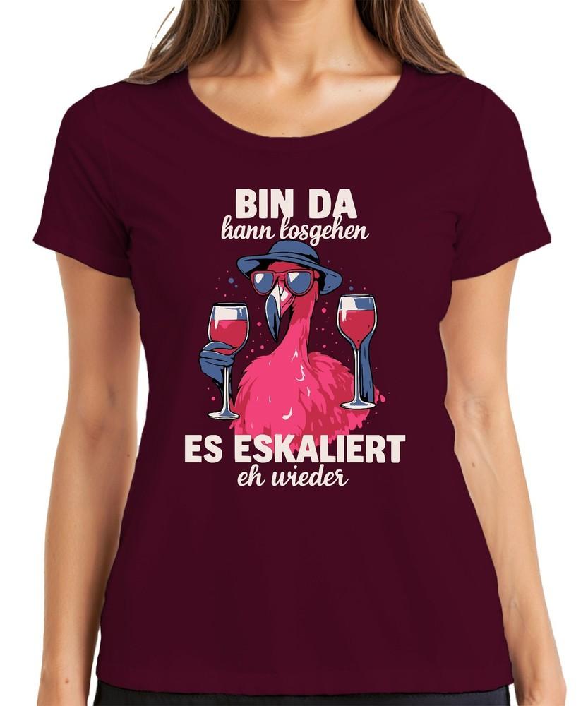Im Here And Now Escalating Again Anyway Flamingo Wine Party Summer Ladies TShirt
