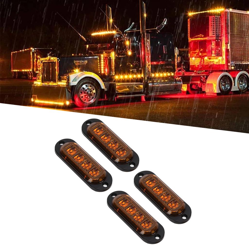 4Pcs Truck Side Lights High Brightness 3000K IP65 Waterproof LEDs Easy Installation Truck Emergency Flash Light 12‑24V