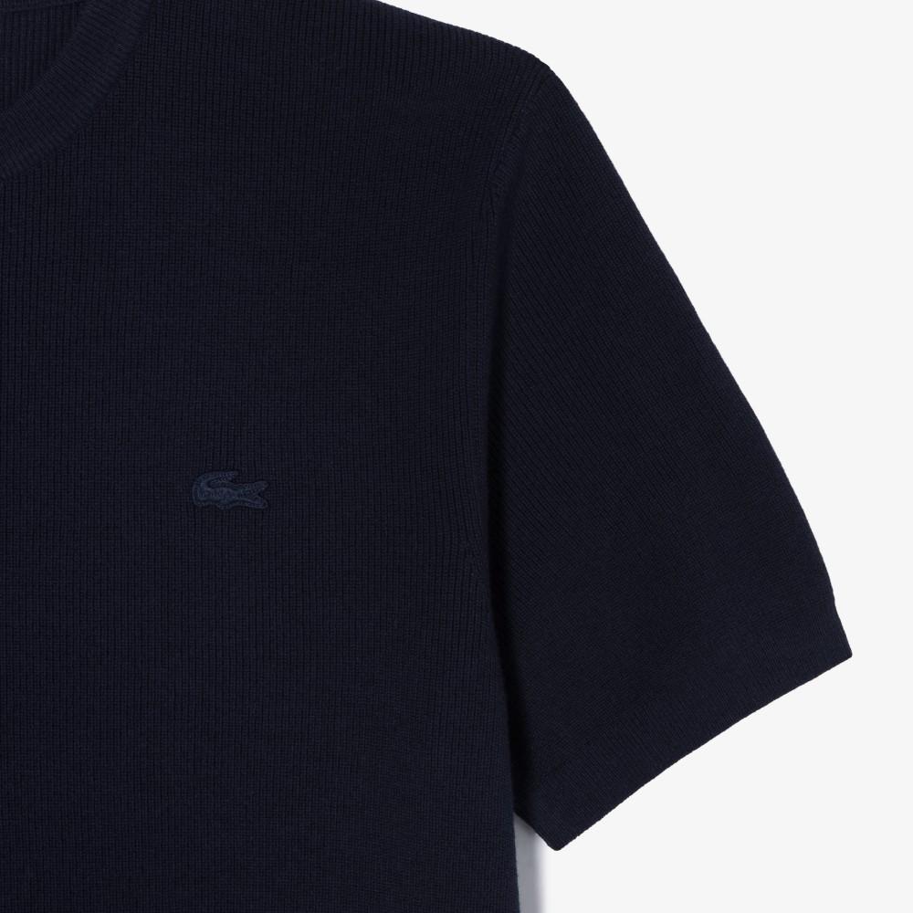 Lacoste Men's Short-Sleeve Rib Knit Twisted Yarn Crew Neck Pullover AH827E-56G166