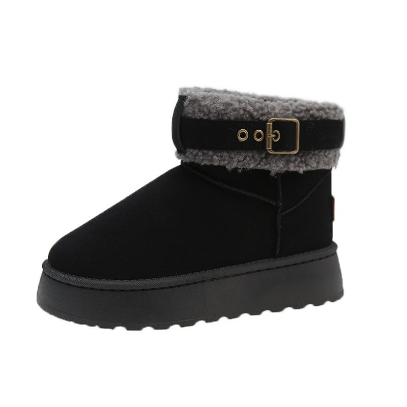 

Женские замшевые зимние ботинки больших размеров, повседневные, короткие, из бисквита, на толстой подошве, из хлопка, меха, плюша, бархата, размеры 36-41 36 чёрный
