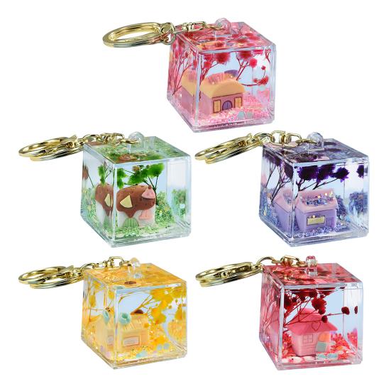 Klíčenka s pískovým uměním a miniaturní pohádkovou scénou, mini průhledný kostička, přívěsek na batoh, klíče, peněženku, tašku, doplněk
