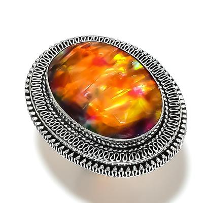 Natural Ammolite Gemstone Handmade 925 Sterling Silver Jewelry Ring Size 7 o4J53