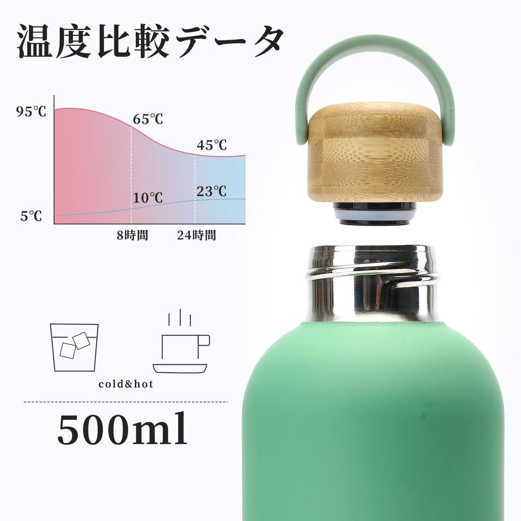 Water Bottle 500ml Lid Direct Drinking Dishwasher Safe Stylish Girls Boys Elementary High School Students Slim Cute Simple Adults [GO!GRM] "Bamboo