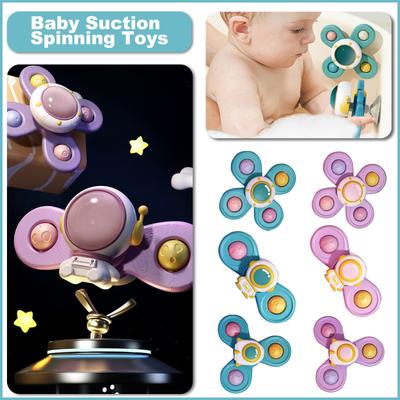 3pcs Baby Suction Cup Spinning Toys, Baby Rattles Educational Soothing Cartoon Water Play Rotating Finger Toys