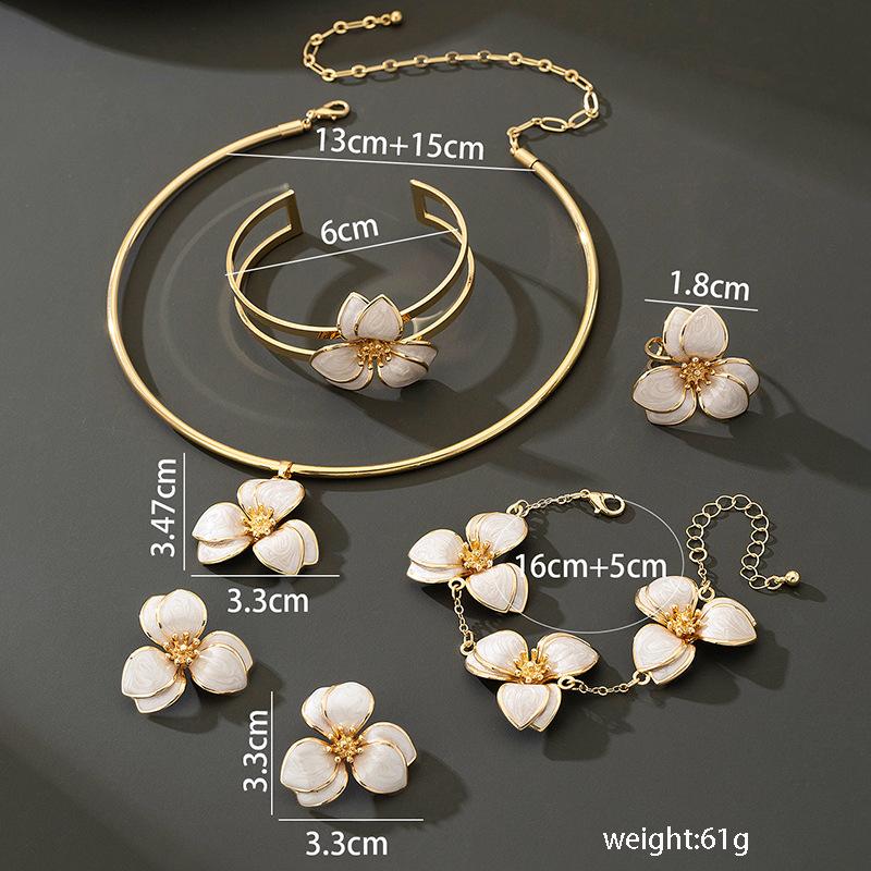 Simple Oil-Infused Flower Earrings And Necklace Set - Casual Jewelry Set For Women