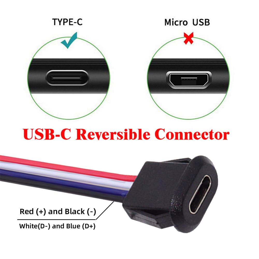 Cablecc Set Female Socket To Header Latch DIY OEM DC 5V Power 5-Piece Type-C 4-Pin Cable, 2.0mm Pitch, Mount, Support,