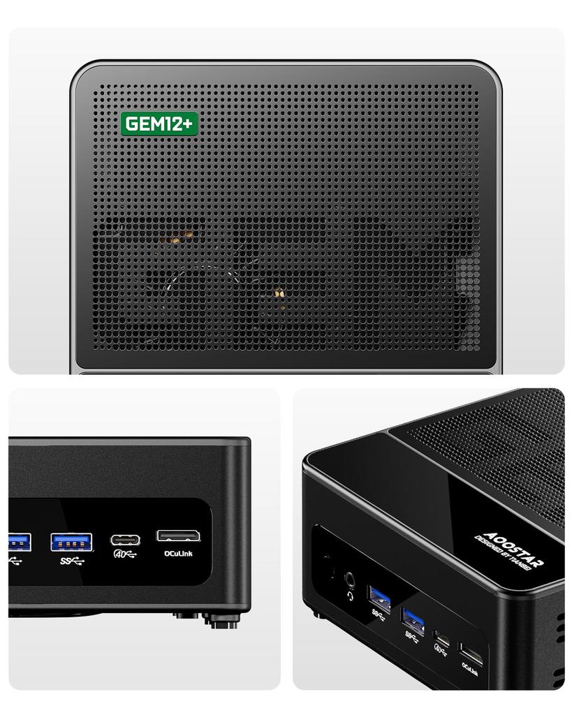 AOOSTAR GEM12+ Mini PC Ryzen 7 Pro 8845HS 32GB DDR5 1TB PCIe 4.0 SSD, Mini PC 2 USB4 2 Interfejsy SSD 2 2.5G LAN 4 USB 4 Jednoczesna Obsługa Ekranów