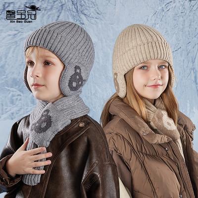Kinderhut Cartoon Bär Schal zweiteiliges Set Winter Thermo Pullover Mütze Jungen und Mädchen Ohrenschützer Strickwollmütze