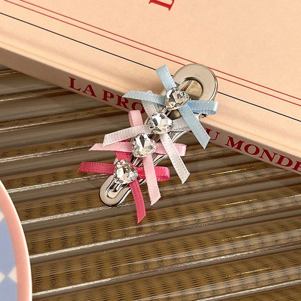 

Candy Color Bow Rhinestone Duckbill Barrettes Crystal Hollow Hair Clips Daily